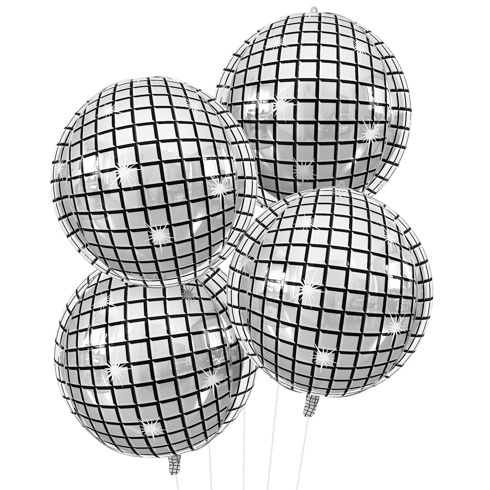 Disco Ball Balloons 4PC,Foil Disco Balloons 22 Inch 4D Round Meta Meta