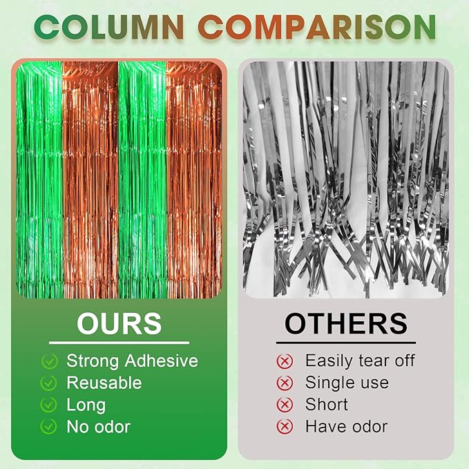 Voircoloria 3 Pack 3.3 x 8.2 ft Green and Brown Foil Fringe Backdrop