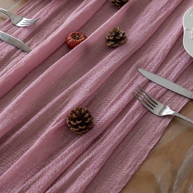 Keketoarrange 3pcs Cheesecloth Table Runner Dusty Rose Gauze 120 Inch