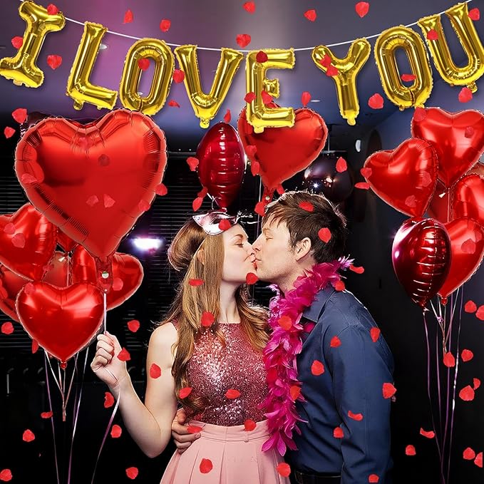 I Love You Balloons Valentines Day Decorations Red Heart Love Foil