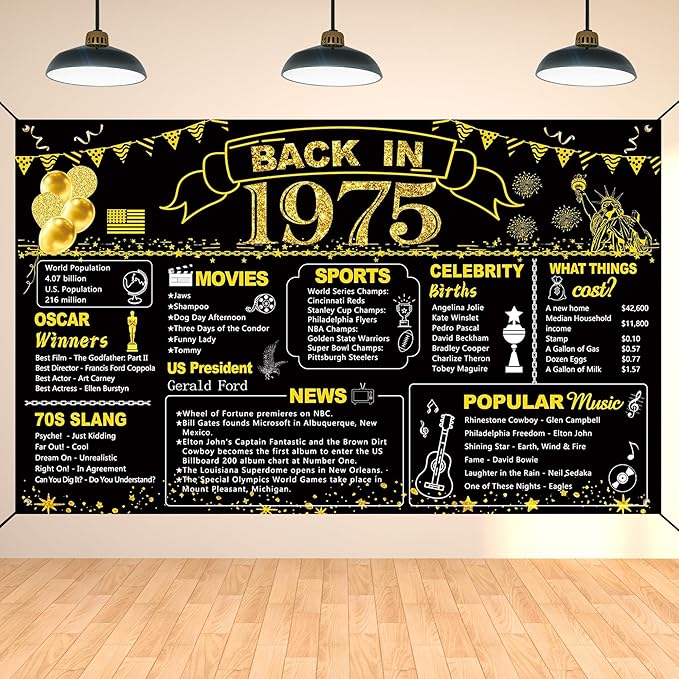 DARUNAXY 51st Birthday Black Gold Party Decoration, Back in 1975