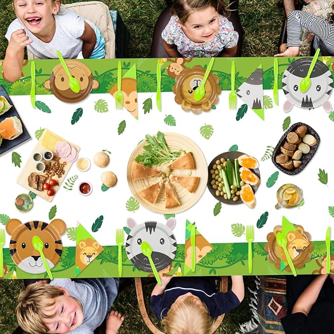 162Pcs Jungle Party Supplies Include Animal Shape Plates Jungle