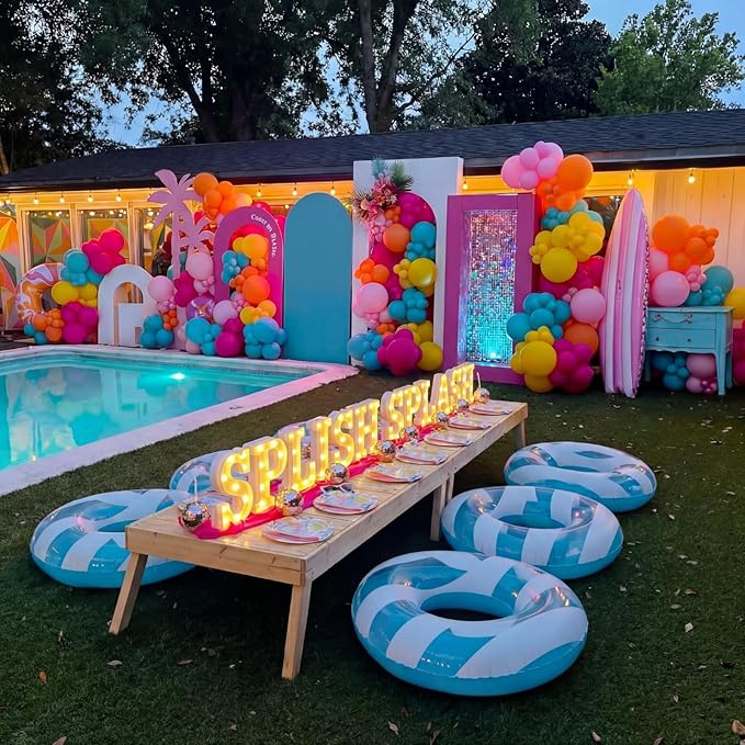 12 Pcs Summer Splish Splash Party Decorations Light Sign Summer Pool