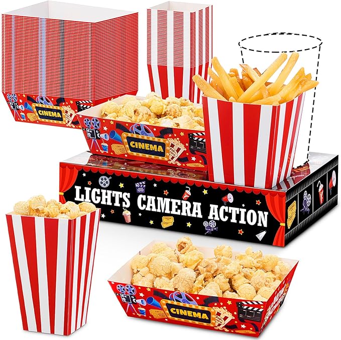 108 Pcs/ 36 Sets Movie Night Snack Trays Popcorn Boxes Cardboard