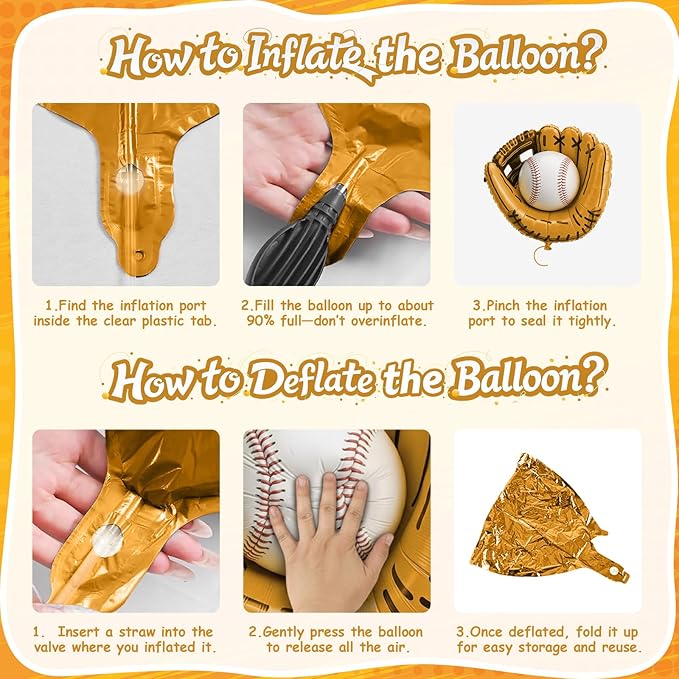Biapian Baseball Balloons Foil, 18 Inch Round Baseball and Glove