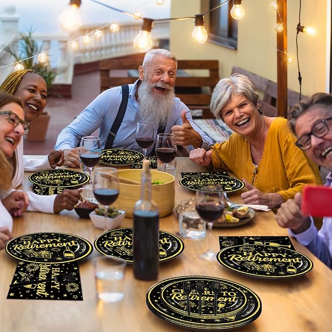100 Pcs Happy Retirement Tableware Party Supplies Set Serves 25