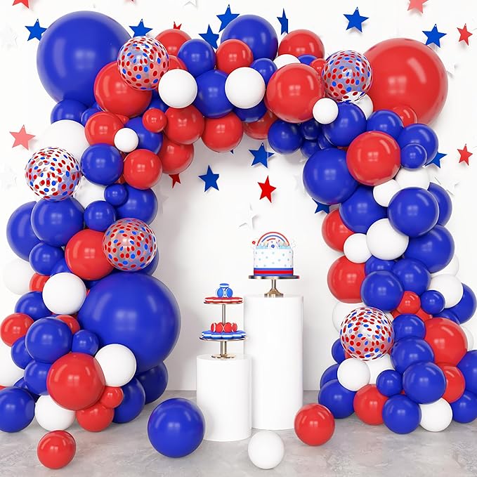 Amandir 153Pcs Red White and Blue Balloons Garland Arch Kit Different