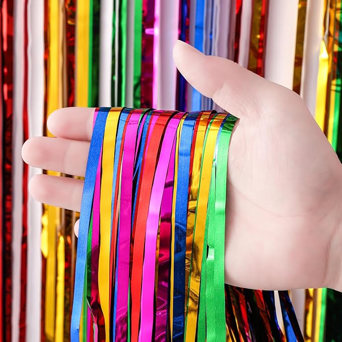 Voircoloria 3 Pack 3.3x8.2 Feet Rainbow Foil Fringe Backdrop
