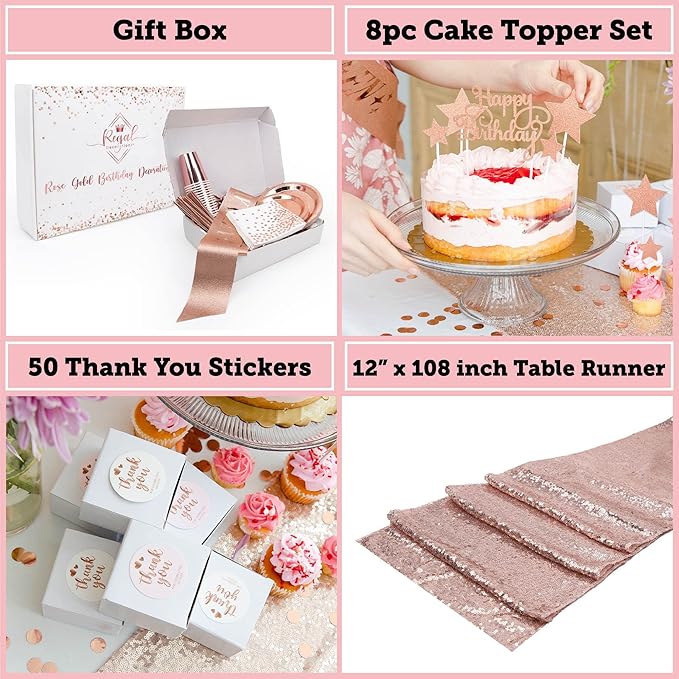 225 PC Rose Gold Birthday Party Decorations Kit for Girls Teens