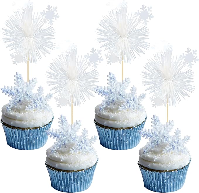 Gyufise 20Pcs Foil Firework Cupcake Toppers Sparkle Tinsel Cake