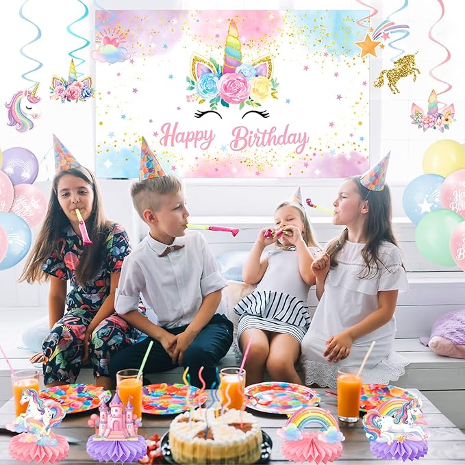 Unicorn Birthday Decorations Includes Banner Backdrop Balloons