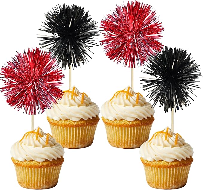 Gyufise 30Pcs Foil Firework Cupcake Toppers Sparkle Tinsel Cake #12