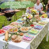 240 Pcs Hibiscus Party Square Plates and Napkins Hawaiian Theme