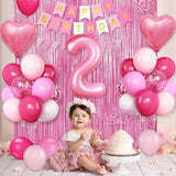 2nd Birthday Decorations for Girls Hot Pink Balloons with Happy