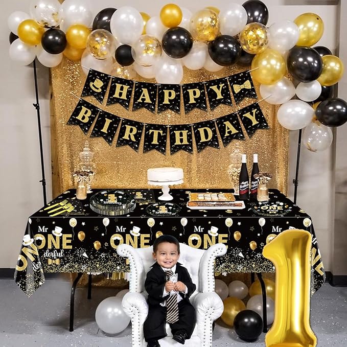 Mr Onederful Birthday Decorations Black Gold Party Plates Napkins