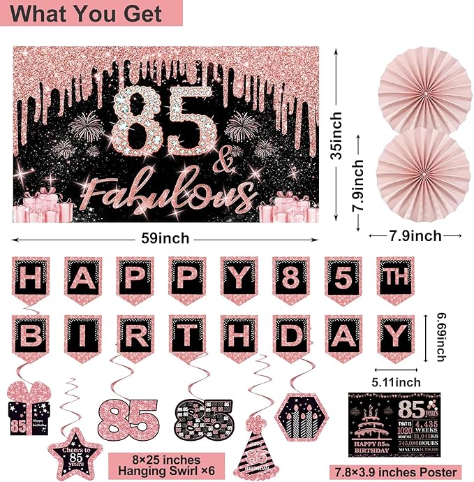 85th Birthday Decorations for Women 32PCS 85th Birthday Party