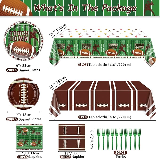 Football Party Decorations 82Pcs Supplies Including Plates Napkins