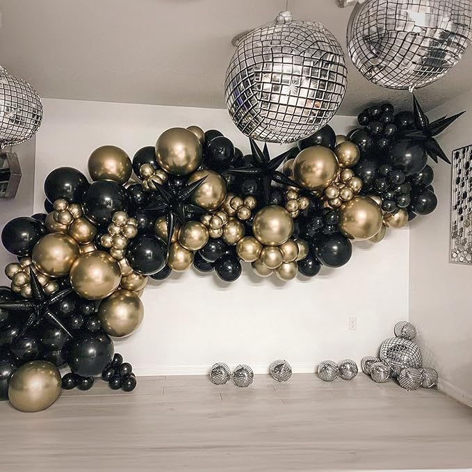 Black and Gold Balloons Garland Arch Kit 18 12 10 5 Inch Black