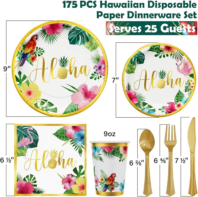 Hawaiian Tropical Luau Party Decorations Supplies 175 PCS Aloha