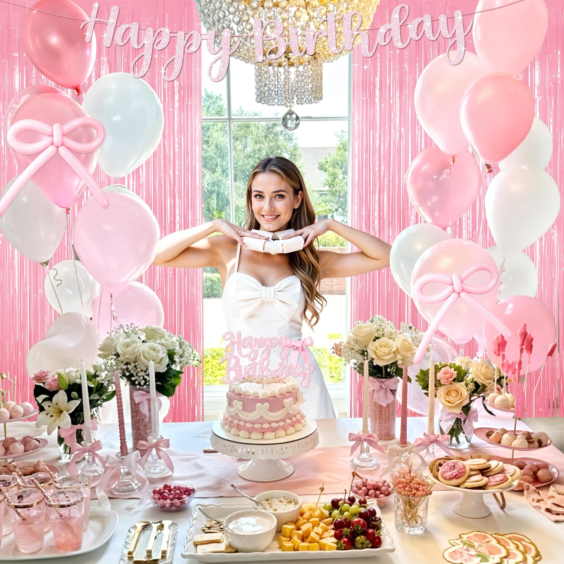 Kriyokiaa Pink Bow Birthday Decorations 92pcs Coquette Birthday Decor