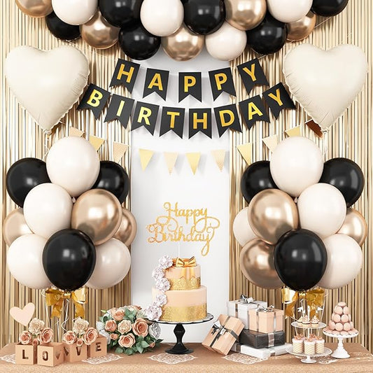 Black Gold Birthday Decorations Party Decorations with Sand White