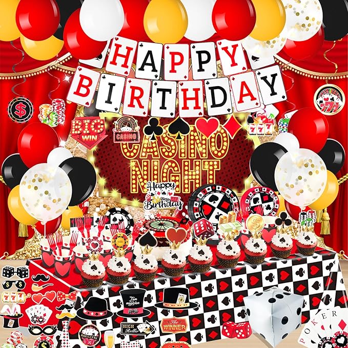 175Pcs Casino Party Decorations Set with Plates Cup Tableware Casino