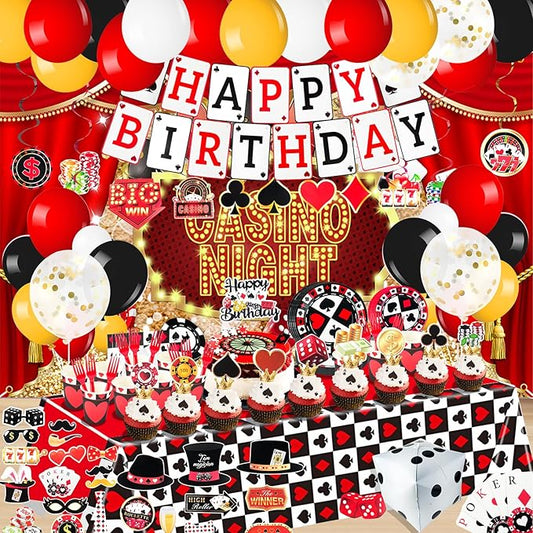 175Pcs Casino Party Decorations Set with Plates Cup Tableware Casino