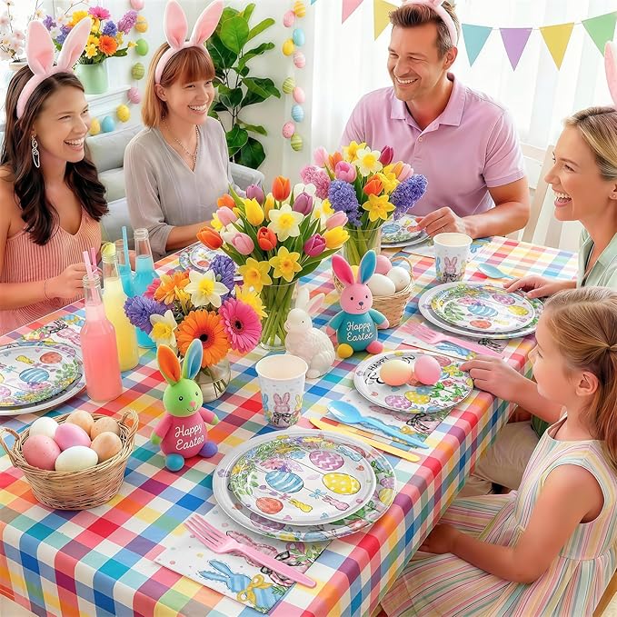 168PCS Happy Easter Party Supplies Floral Egg Party Decorations