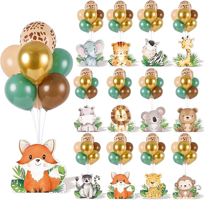 12 Sets Baby Shower Jungle Animals Balloon Stand Kit Safari Baby