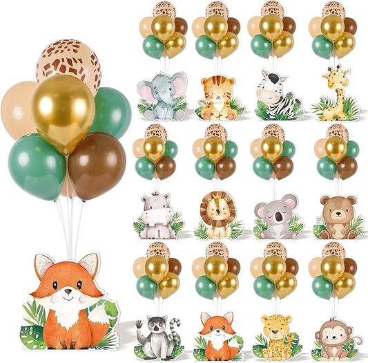 12 Sets Baby Shower Jungle Animals Balloon Stand Kit Safari Baby