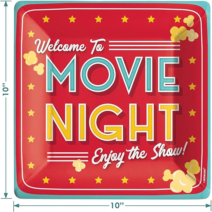 Movie Night Snack Bar Theater Popcorn Paper Dinner Plates and Lunch