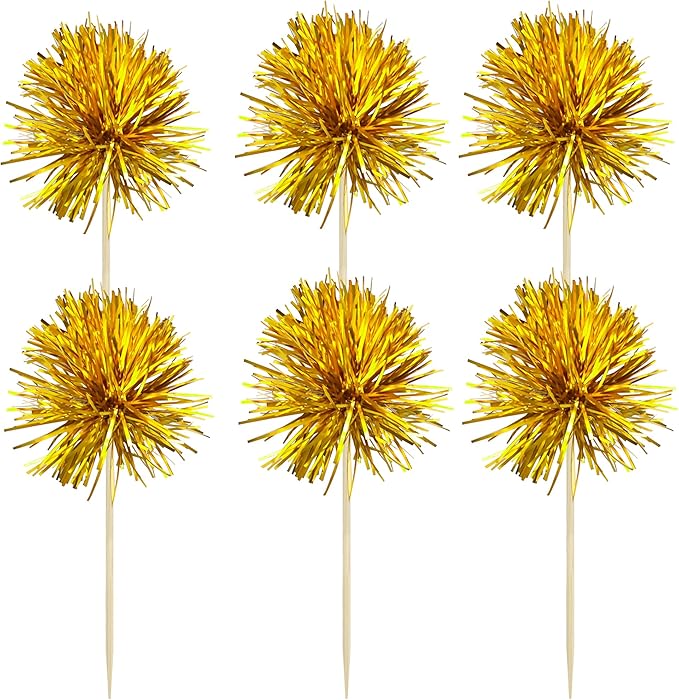 Gyufise 30Pcs Foil Firework Cupcake Toppers Sparkle Tinsel Cake #20