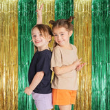 Voircoloria 3 Pack 3.3 x 8.2 ft Green and Gold Foil Fringe Backdrop