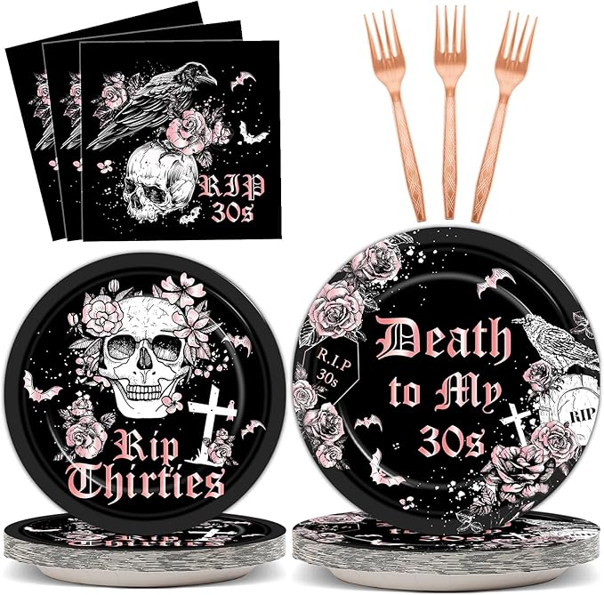 100 Pcs 40th Birthday Party Supplies Death to My 30s Paper Plates