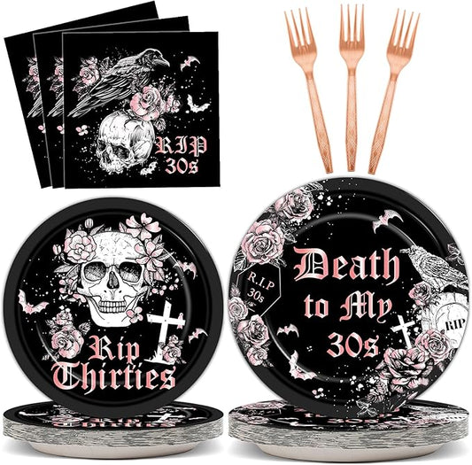 100 Pcs 40th Birthday Party Supplies Death to My 30s Paper Plates
