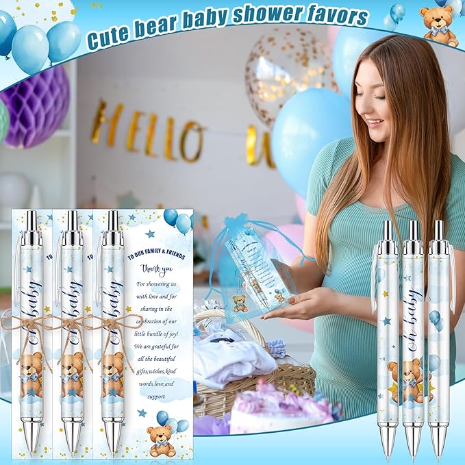 145 Pieces Baby Shower Favors for Guest Blue Teddy Bear Ballpoint