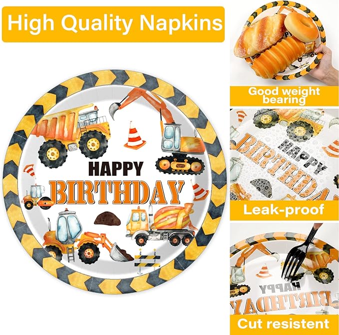 100 Pcs Construction Birthday Party Plates and Napkins Set Dump