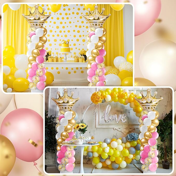 2 Sets Princess Party Balloon Column Stand Kit with 2 Crown Foil