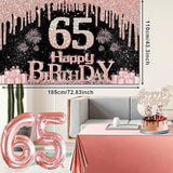 65th Birthday Decorations for Women with Banner Rose Gold Tablecloth