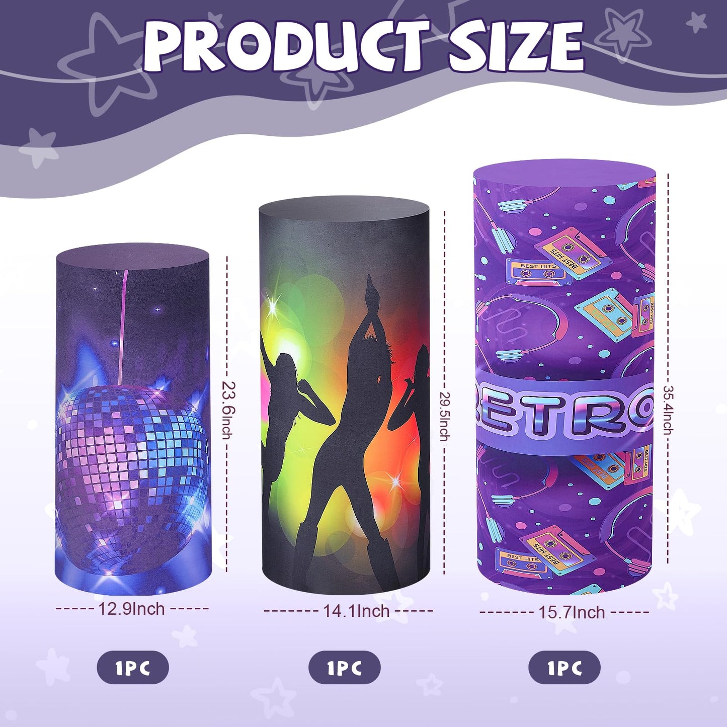 Mindsoft Set of 3 Kpop Theme Spandex Cylinder Stand Covers for Party,