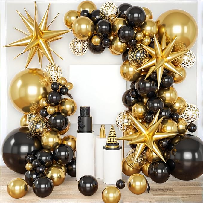 PartyWoo Black and Gold Balloon Arch Kit Garland 140pcs Different