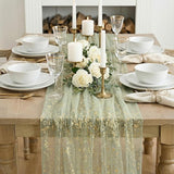 Artoid Mode Sage Green Gold Gauze Table Runner 59x120 Inch 10FT,
