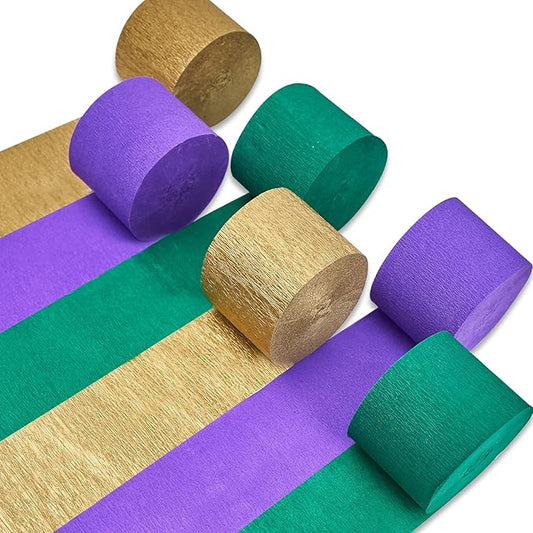 PartyWoo Mardi Gras Crepe Paper Streamers 6 Rolls 492 ft Pack of