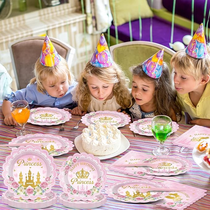 96pcs Princess Birthday Party Decorations Pink Princess Scalloped
