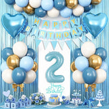2nd Birthday Decorations Blue White Gold 25pcs Balloons Banner