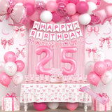 25th Pink Birthday Decorations for Women, Pink Bow Coquette Birthday