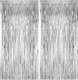Voircoloria 2 Pack Silver Foil Fringe Backdrop Curtains, Tinsel
