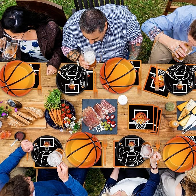 96 Pieces Basketball Party Supplies Basketball Plates Napkins Paper