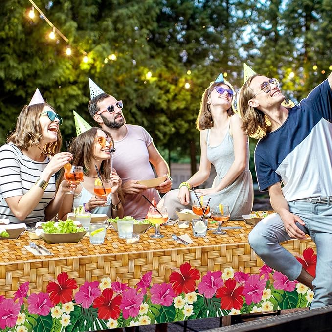 4 Pcs Hawaiian Luau Party Table Cover 54'' x 108'' Plastic Hawaiian