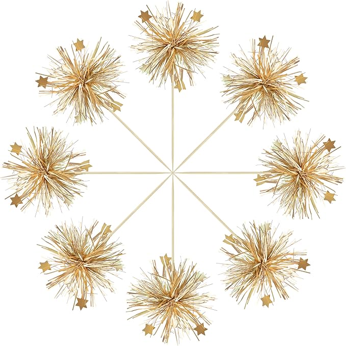 Gyufise 30Pcs Foil Firework Cupcake Toppers Happy Birthday Cake